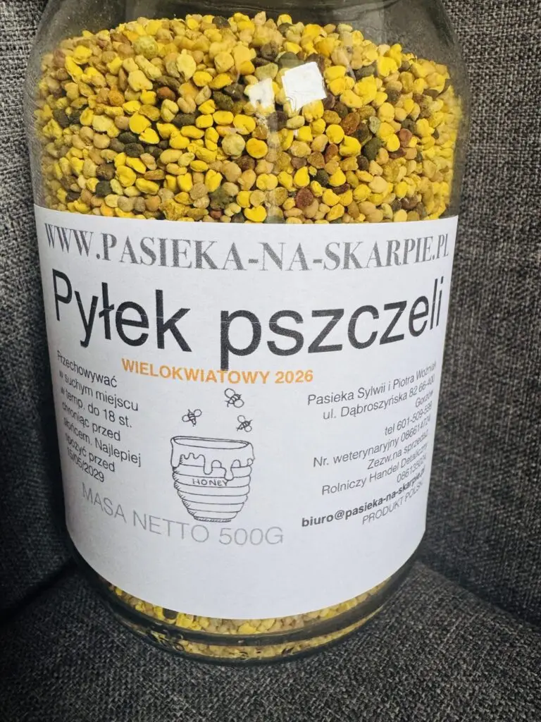 zdjęcie pszedstawia słoik pyłek pszczeli 500 g