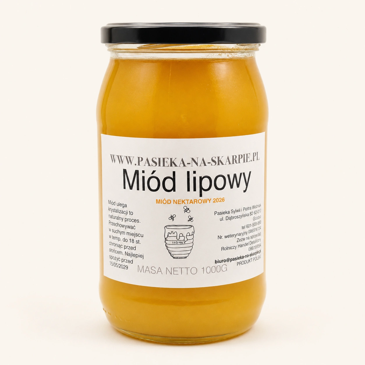 Miód lipowy 1000 g – naturalny miód nektarowy – Pasieka Na Skarpie