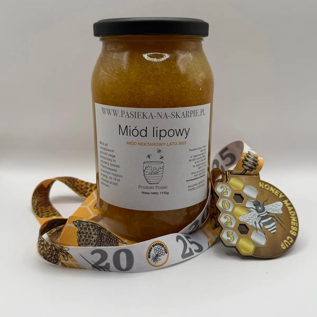 Miód lipowy 1150 g z medalem Honey Madness Cup 2025