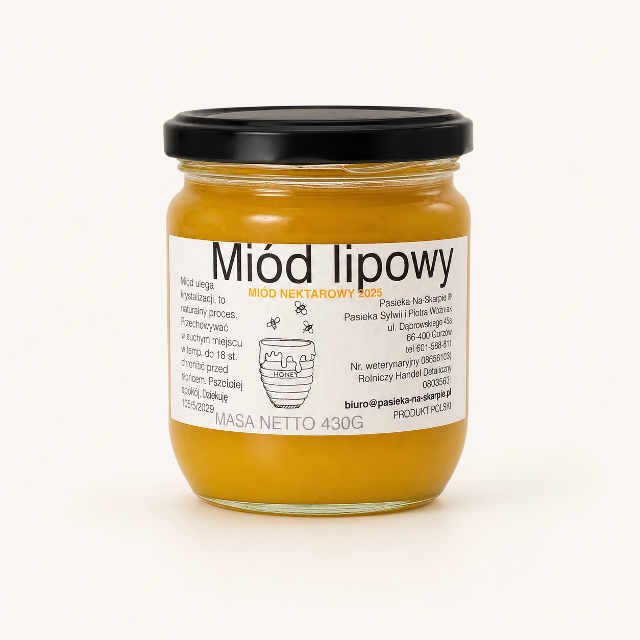 Miód lipowy 430 g – naturalny miód nektarowy – Pasieka Na Skarpie