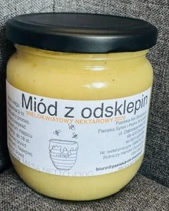 Słoik miodu z odsklepin wielokwiatowych 430 g z Pasieki Na Skarpie