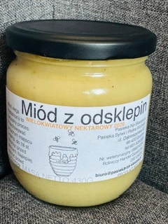Słoik miodu z odsklepin wielokwiatowych 430 g z Pasieki Na Skarpie