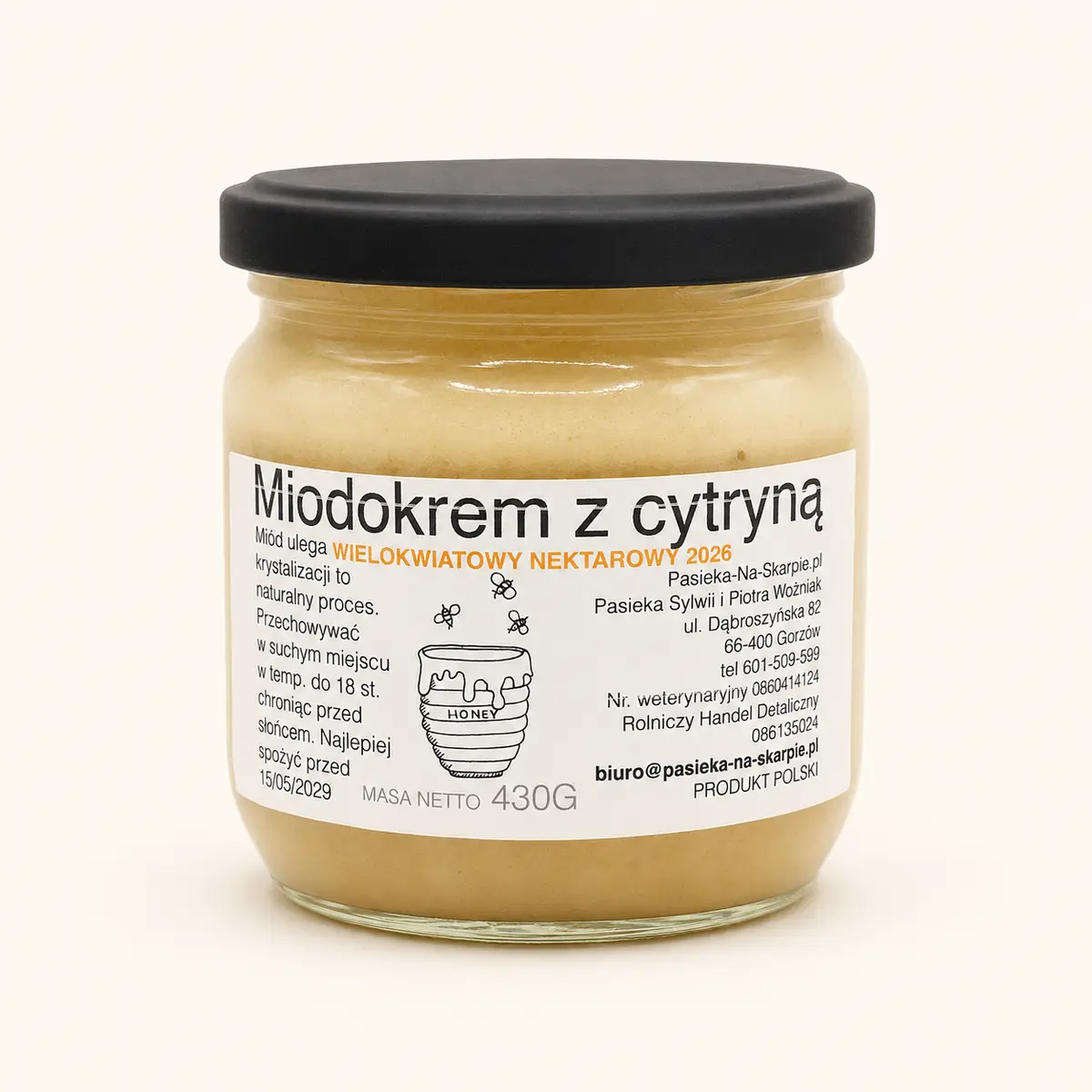 Miodokrem z cytryną 430 g – Pasieka Na Skarpie