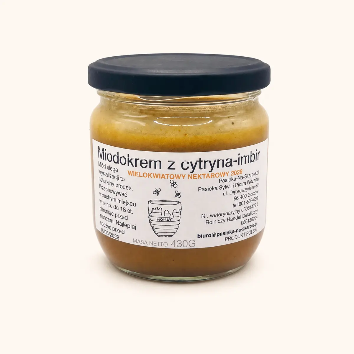 Miodokrem z cytryną i imbirem 430 g – Pasieka Na Skarpie