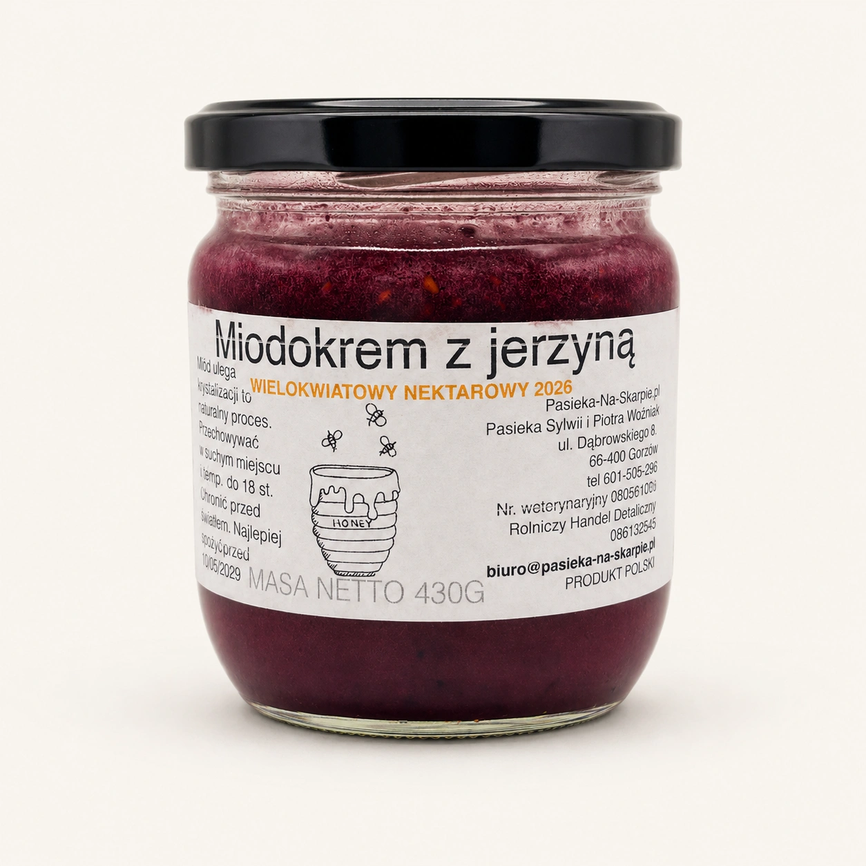 Miodokrem z jeżyną 430 g – Pasieka Na Skarpie