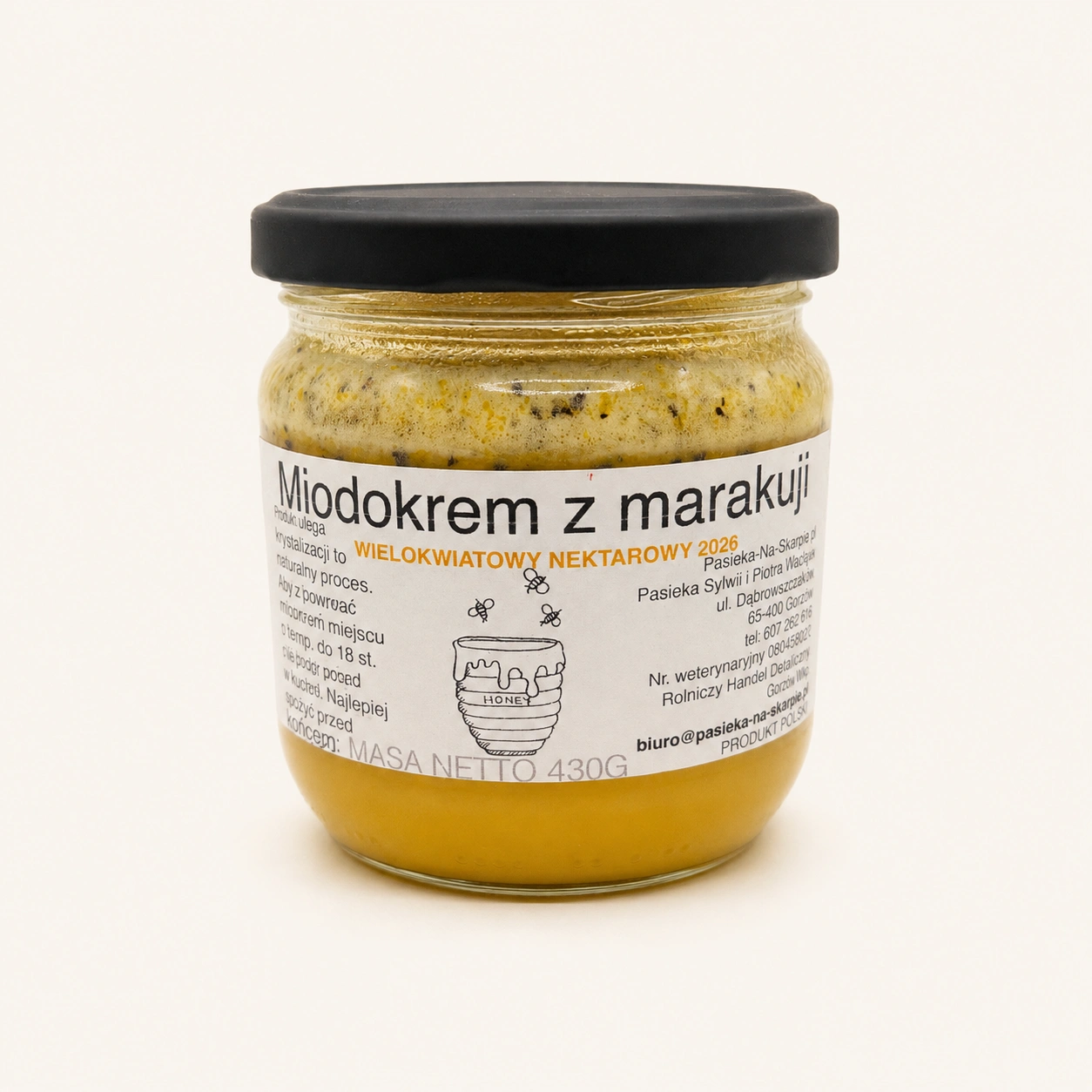 Miodokrem z marakują 430 g – Pasieka Na Skarpie