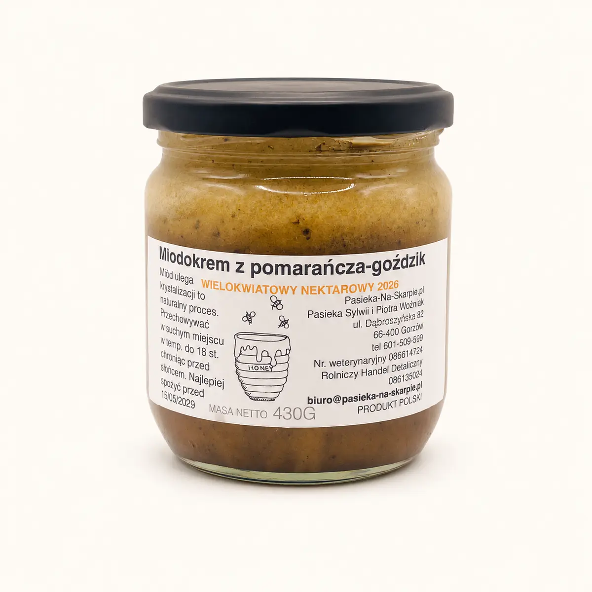 Miodokrem z pomarańczą i goździkiem 430 g – Pasieka Na Skarpie