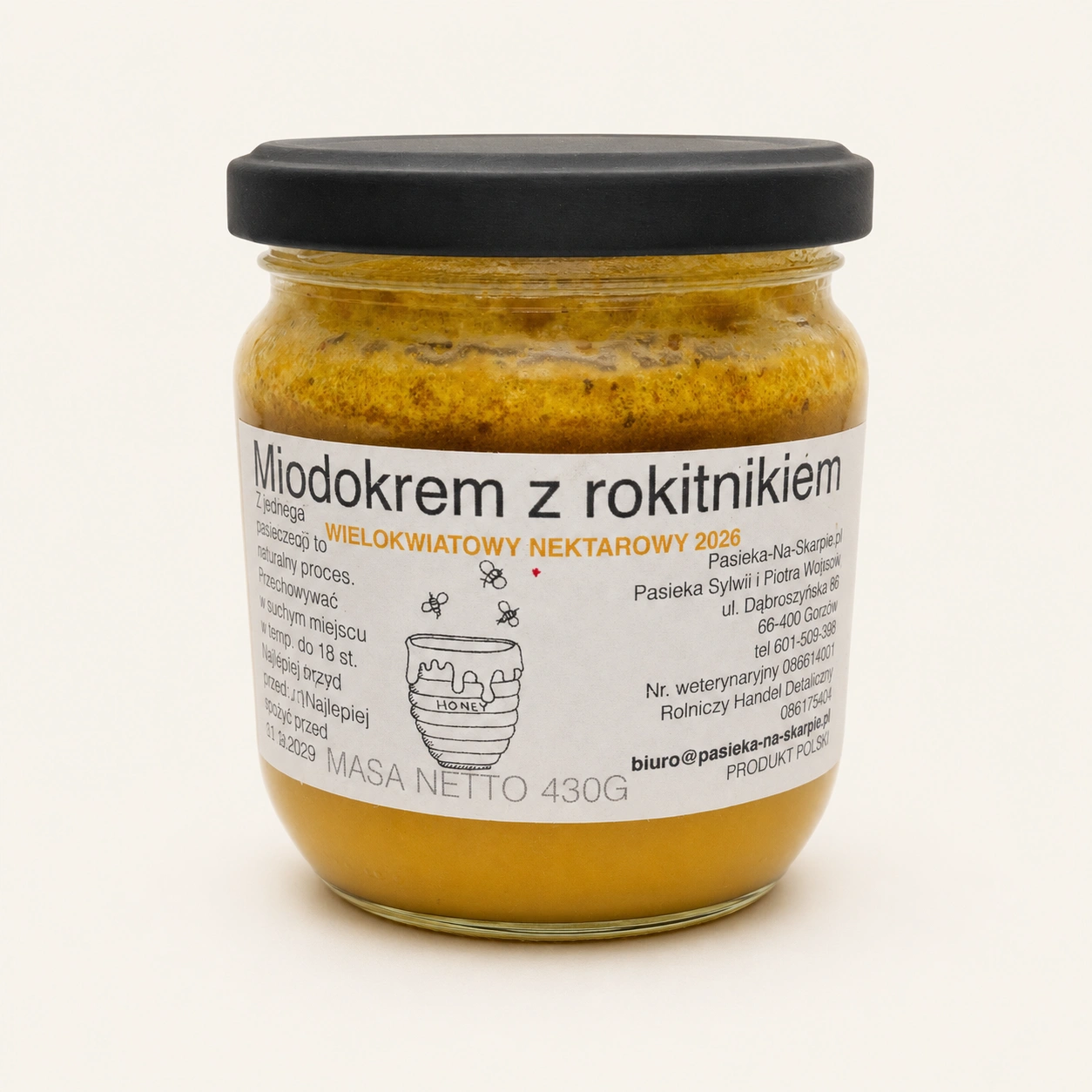 Miodokrem z rokitnikiem 430 g – Pasieka Na Skarpie