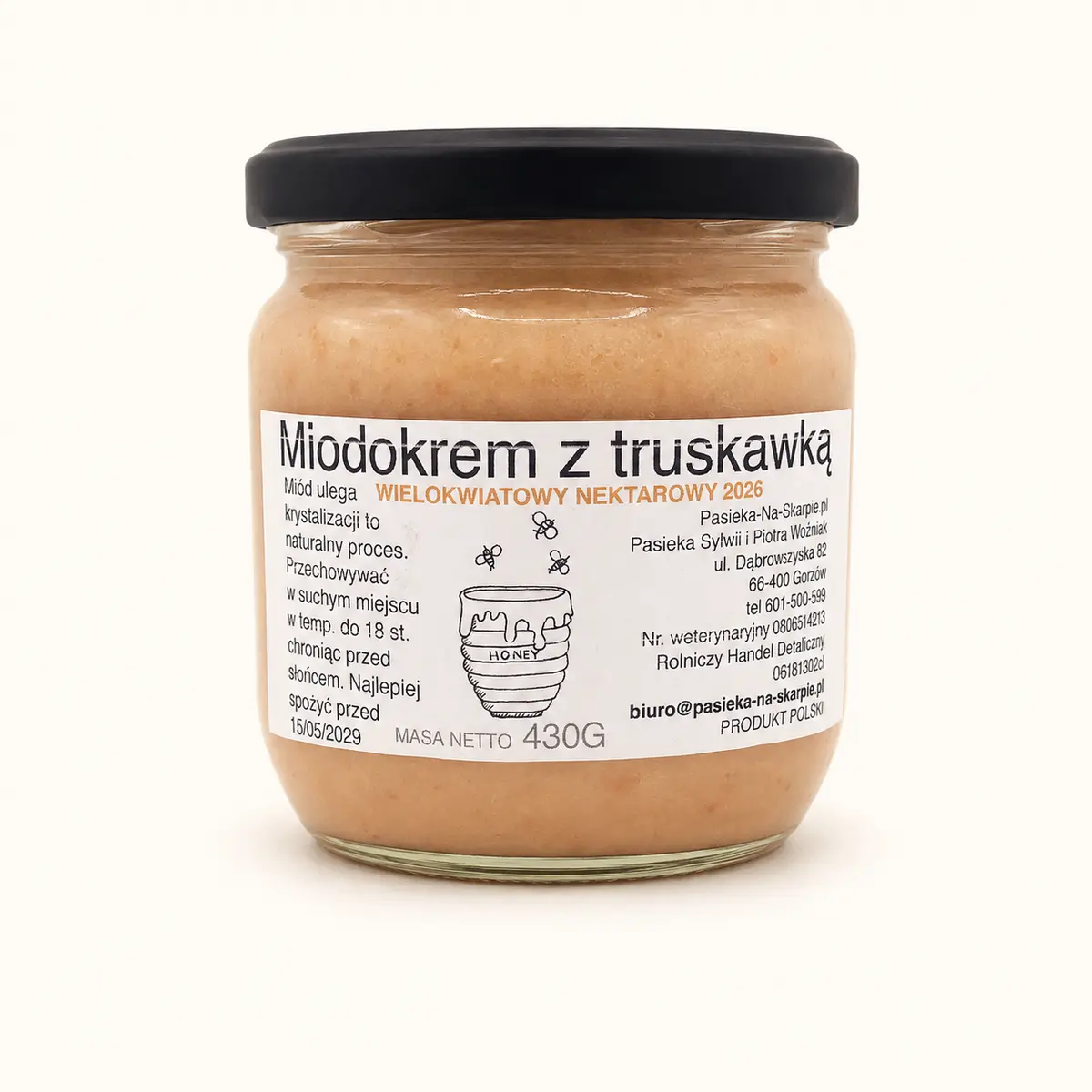 Miodokrem z truskawką 430 g – Pasieka Na Skarpie