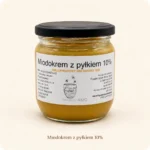 Słoik miodokremu z pyłkiem pszczelim 10%, 430 g, z etykietą Pasieki Na Skarpie